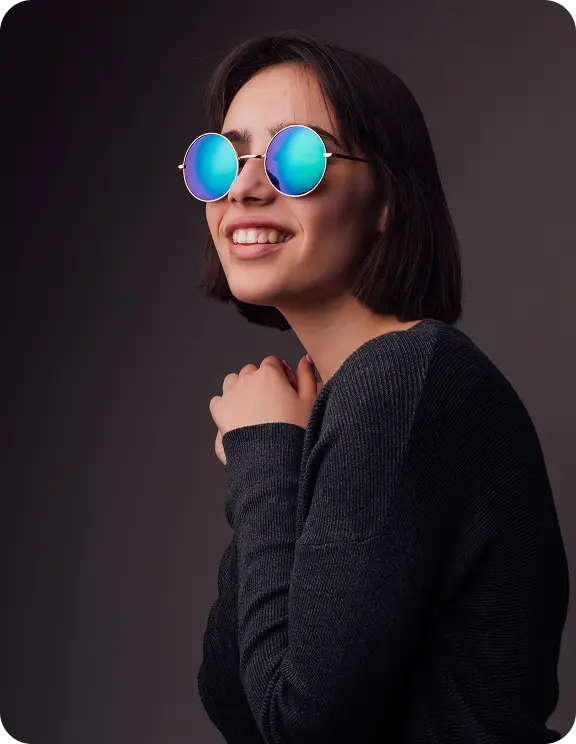 Woman wearing colorful sunglasses